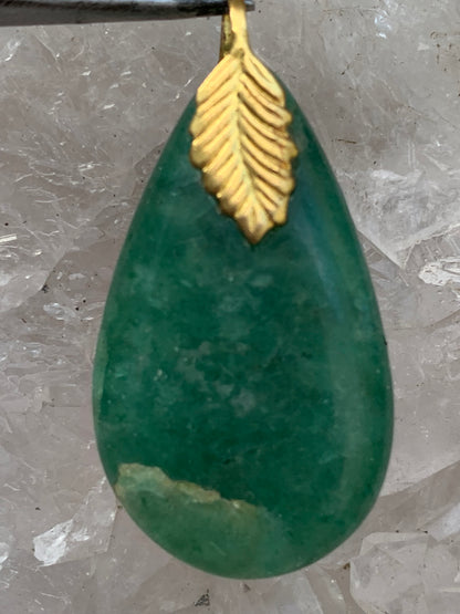 Aventurine/ Quartz vert, pendentif de type 'goutte', qualité A à AA, 40 x 20 x 8 mm environ, parfait pour la bijouterie, collection, lithothérapie...