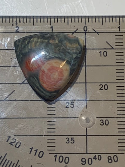 Jaspe Orbiculaire (Aussi appelé Jaspe Océan), cabochon de forme 'Trillion' - ± 20 x 5 mm - 2,6 gr. - Qualité AAA !