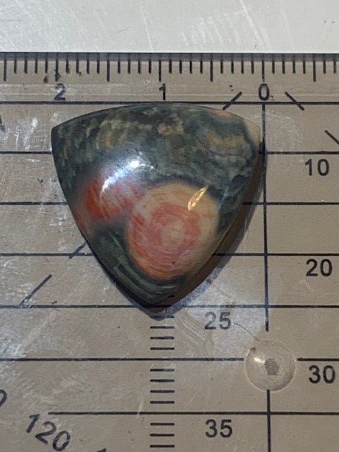 Jaspe Orbiculaire (Aussi appelé Jaspe Océan), cabochon de forme 'Trillion' - ± 20 x 5 mm - 2,6 gr. - Qualité AAA !