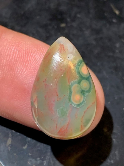 Jaspe Orbiculaire (Aussi appelé Jaspe Océan), cabochon de forme de 'goutte' - ± 22 x 14 x 5 mm - 2,4 gr. - Qualité AAA !