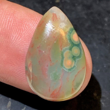 Jaspe Orbiculaire (Aussi appelé Jaspe Océan), cabochon de forme de 'goutte' - ± 22 x 14 x 5 mm - 2,4 gr. - Qualité AAA !