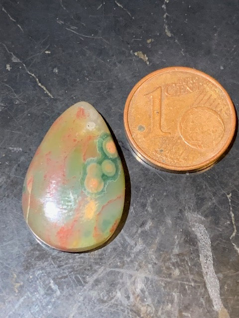 Jaspe Orbiculaire (Aussi appelé Jaspe Océan), cabochon de forme de 'goutte' - ± 22 x 14 x 5 mm - 2,4 gr. - Qualité AAA !
