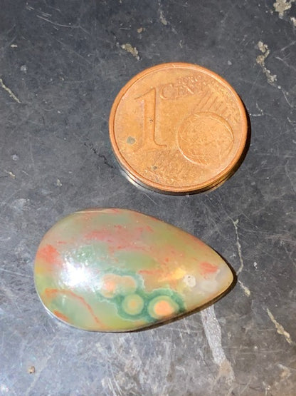 Jaspe Orbiculaire (Aussi appelé Jaspe Océan), cabochon de forme de 'goutte' - ± 22 x 14 x 5 mm - 2,4 gr. - Qualité AAA !