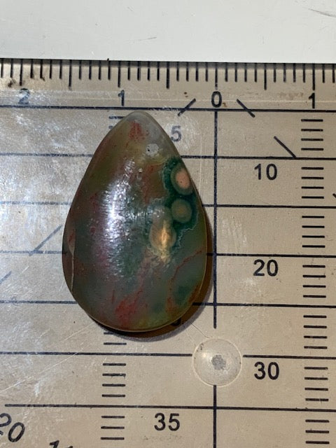 Jaspe Orbiculaire (Aussi appelé Jaspe Océan), cabochon de forme de 'goutte' - ± 22 x 14 x 5 mm - 2,4 gr. - Qualité AAA !