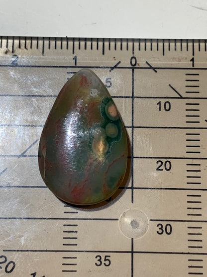 Jaspe Orbiculaire (Aussi appelé Jaspe Océan), cabochon de forme de 'goutte' - ± 22 x 14 x 5 mm - 2,4 gr. - Qualité AAA !