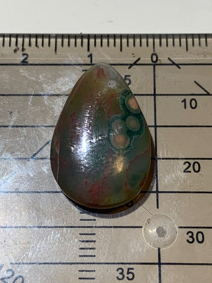 Jaspe Orbiculaire (Aussi appelé Jaspe Océan), cabochon de forme de 'goutte' - ± 22 x 14 x 5 mm - 2,4 gr. - Qualité AAA !