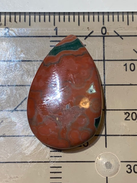 Jaspe Orbiculaire (Aussi appelé Jaspe Océan), cabochon de forme de 'goutte' - ± 22 x 15 x 5 mm - 2,4 gr. - Qualité AAA !