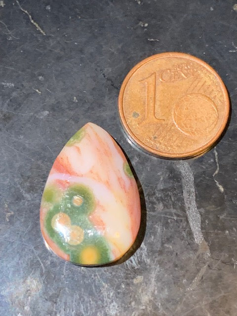 Jaspe Orbiculaire (Aussi appelé Jaspe Océan), cabochon de forme de 'goutte' - ± 21 x 15 x 5 mm - 1,8 gr. - Qualité AAA !