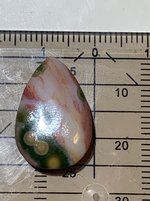 Jaspe Orbiculaire (Aussi appelé Jaspe Océan), cabochon de forme de 'goutte' - ± 21 x 15 x 5 mm - 1,8 gr. - Qualité AAA !