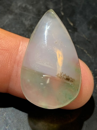 Agate Mousse dendritique/ Agate Lichen, cabochon en forme de 'goutte' - ± 31 x 20 x 6 mm - 5,3 gr. - Qualité AAA !