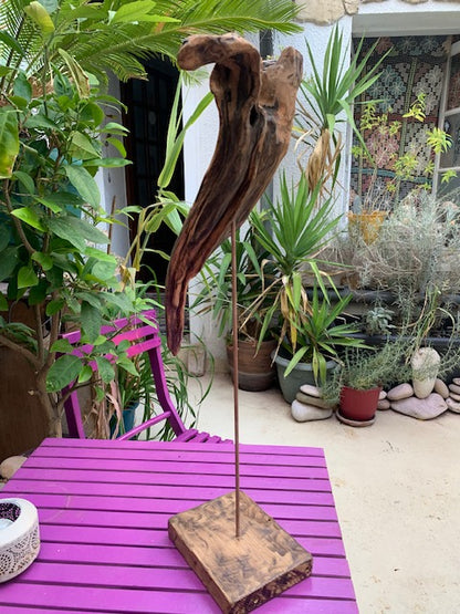 Sculpture en bois flotté de Loire - Bec d'oiseau - 65 cm de hauteur × 38 × 20 / ± 1,2 kg - Création Zen Curiosity