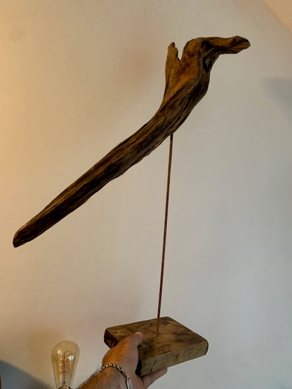 Sculpture en bois flotté de Loire - Bec d'oiseau - 65 cm de hauteur × 38 × 20 / ± 1,2 kg - Création Zen Curiosity