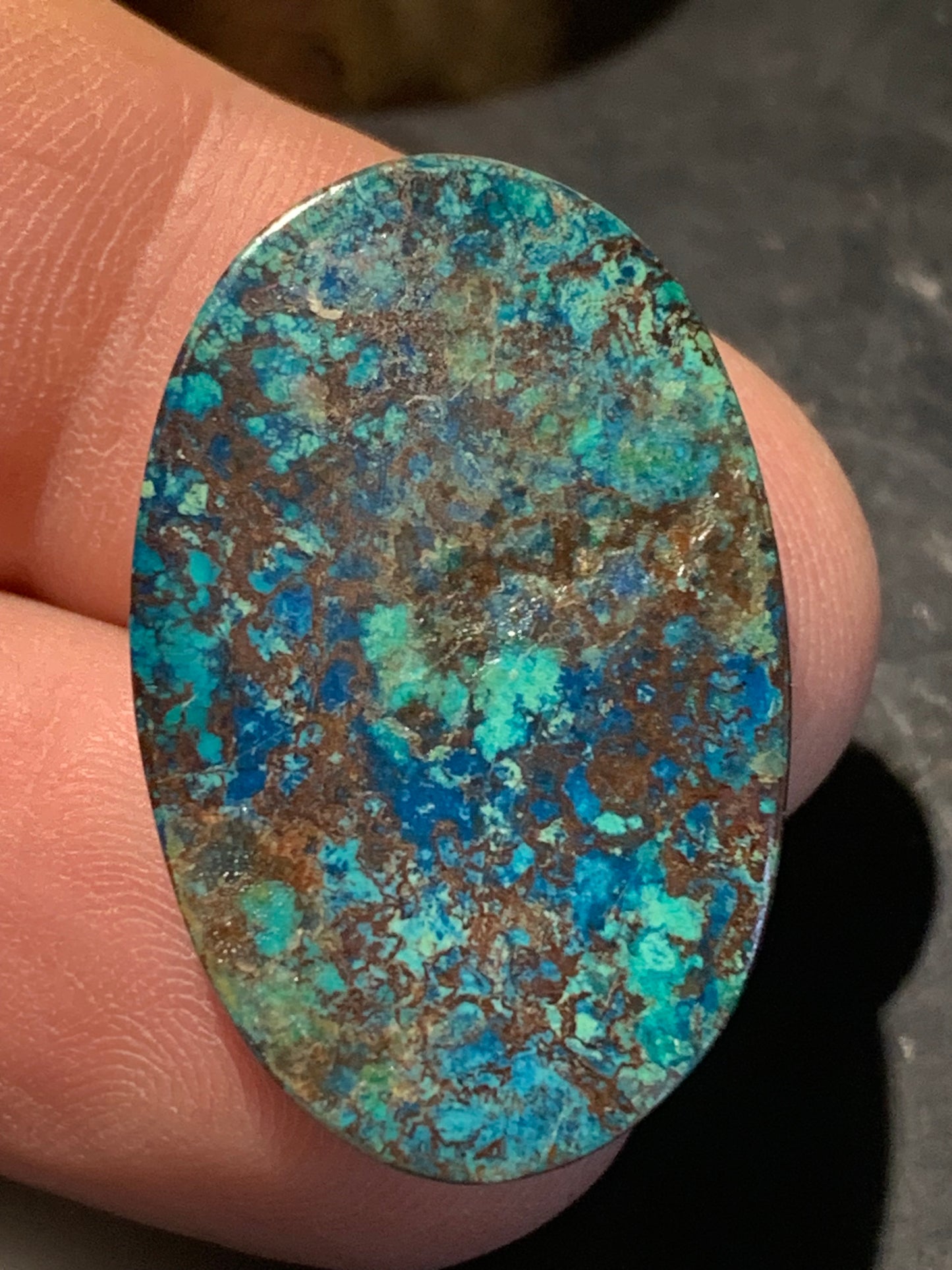 Chrysocolle – Cabochon de forme ovale de 32 × 20 × 5 mm - 5,1 gr. - Nuances naturelles magnifiques, parfait pour bijoux raffinés, collectionneur passionné ou exposition