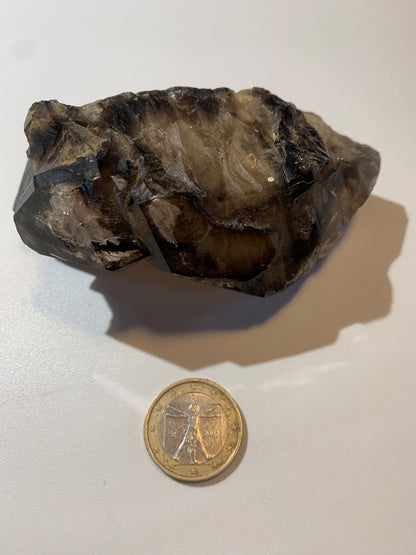 Quartz fumé (morion) à fenêtre ou quartz gwindel - Mont Blanc, France - 100 x 60 x 50 millimètres - 268,2 grammes !