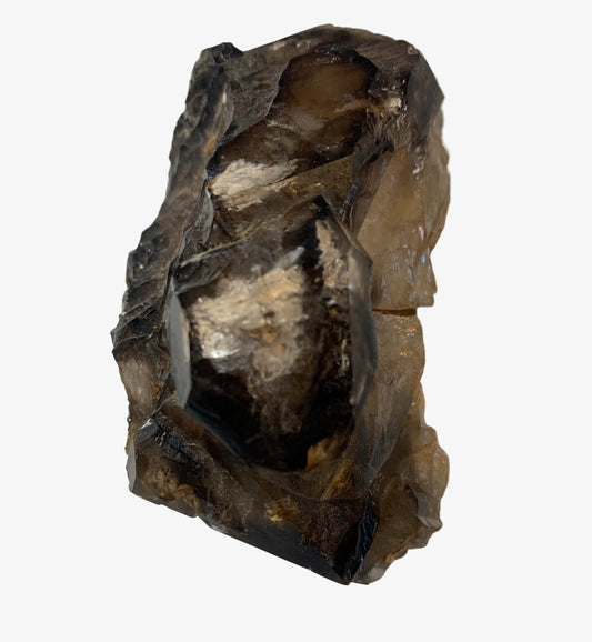 Quartz fumé (morion) à fenêtre ou quartz gwindel - Mont Blanc, France - 100 x 60 x 50 millimètres - 268,2 grammes !