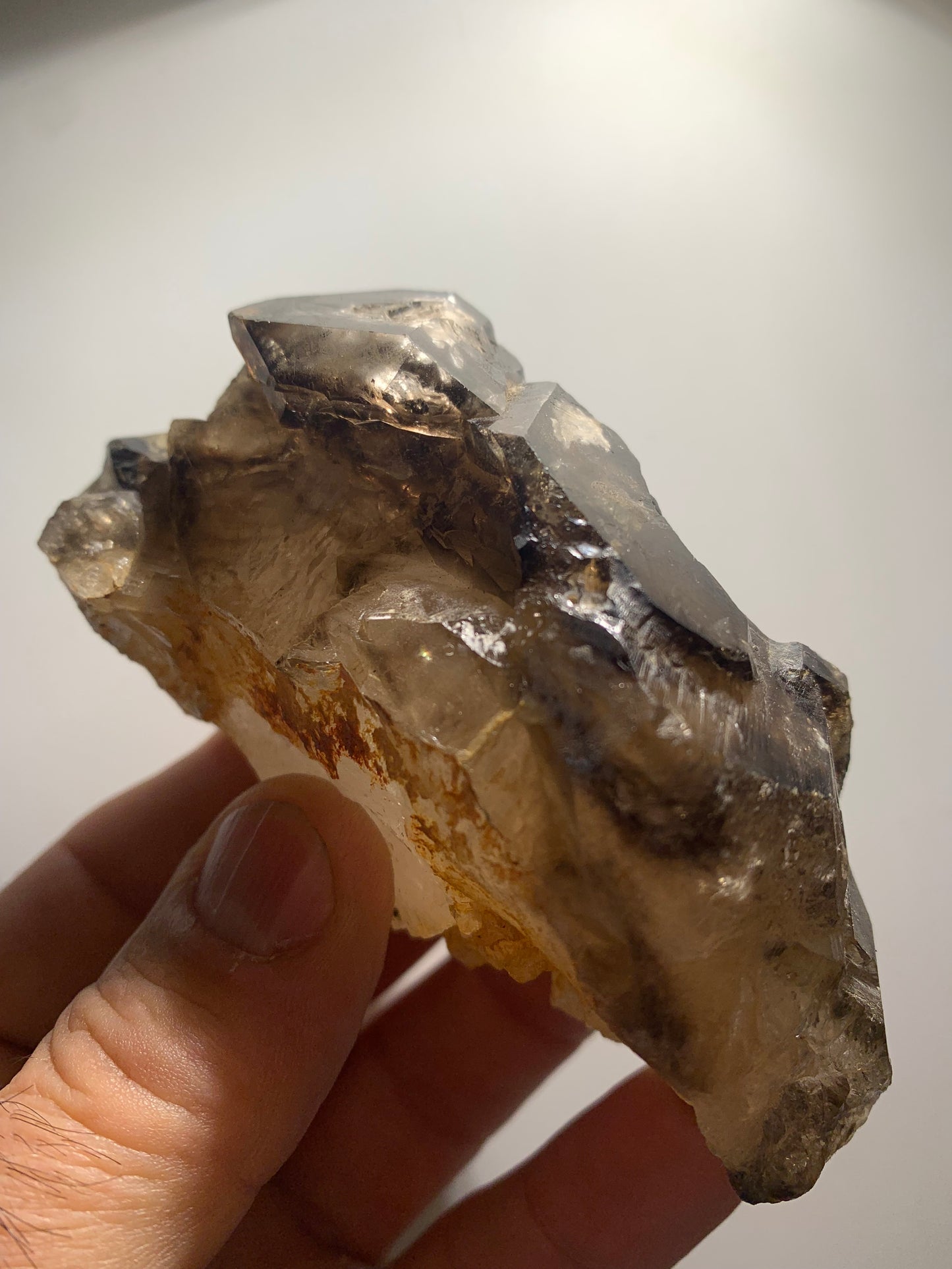 Quartz fumé (morion) à fenêtre ou quartz gwindel - Mont Blanc, France - 100 x 60 x 50 millimètres - 268,2 grammes !