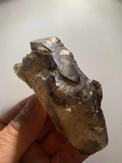 Quartz fumé (morion) à fenêtre ou quartz gwindel - Mont Blanc, France - 100 x 60 x 50 millimètres - 268,2 grammes !