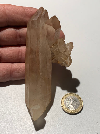 Cristal de roche - Pointe jumelée avec nid de cristaux - 104 L x 50 l x 32 mm - 134 grammes !