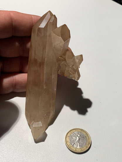 Cristal de roche - Pointe jumelée avec nid de cristaux - 104 L x 50 l x 32 mm - 134 grammes !