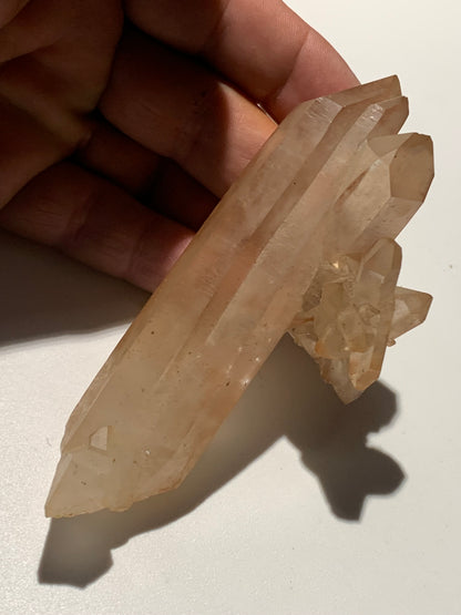 Cristal de roche - Pointe jumelée avec nid de cristaux - 104 L x 50 l x 32 mm - 134 grammes !