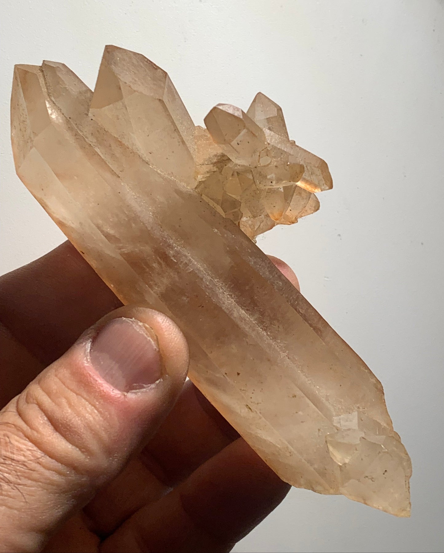 Cristal de roche - Pointe jumelée avec nid de cristaux - 104 L x 50 l x 32 mm - 134 grammes !