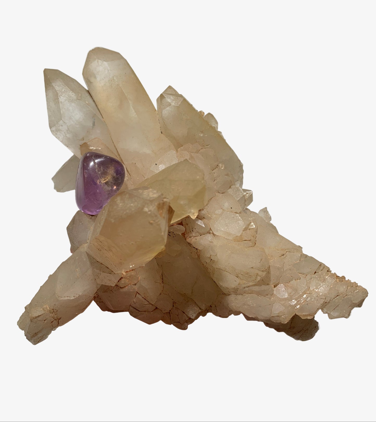 Cristal de roche - Amas de gros cristaux de 4 à 9 cm - 170 L x 130 l x 80 h mm - 541 grammes - Belle pièce !