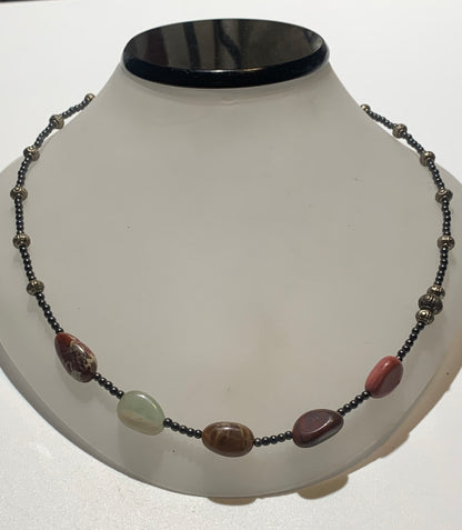 Collier créé par Zen Curiosity – Agate et hématite, perles gros grains et rondes - Longueur 44 cm - 3 finitions au choix