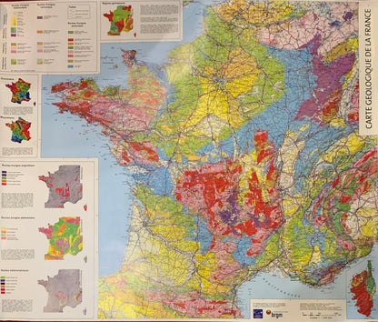Carte géologique de la France par le BRGM - 1 : 1 000 000 éme avec guide d'explication - 1 x 1,50 m