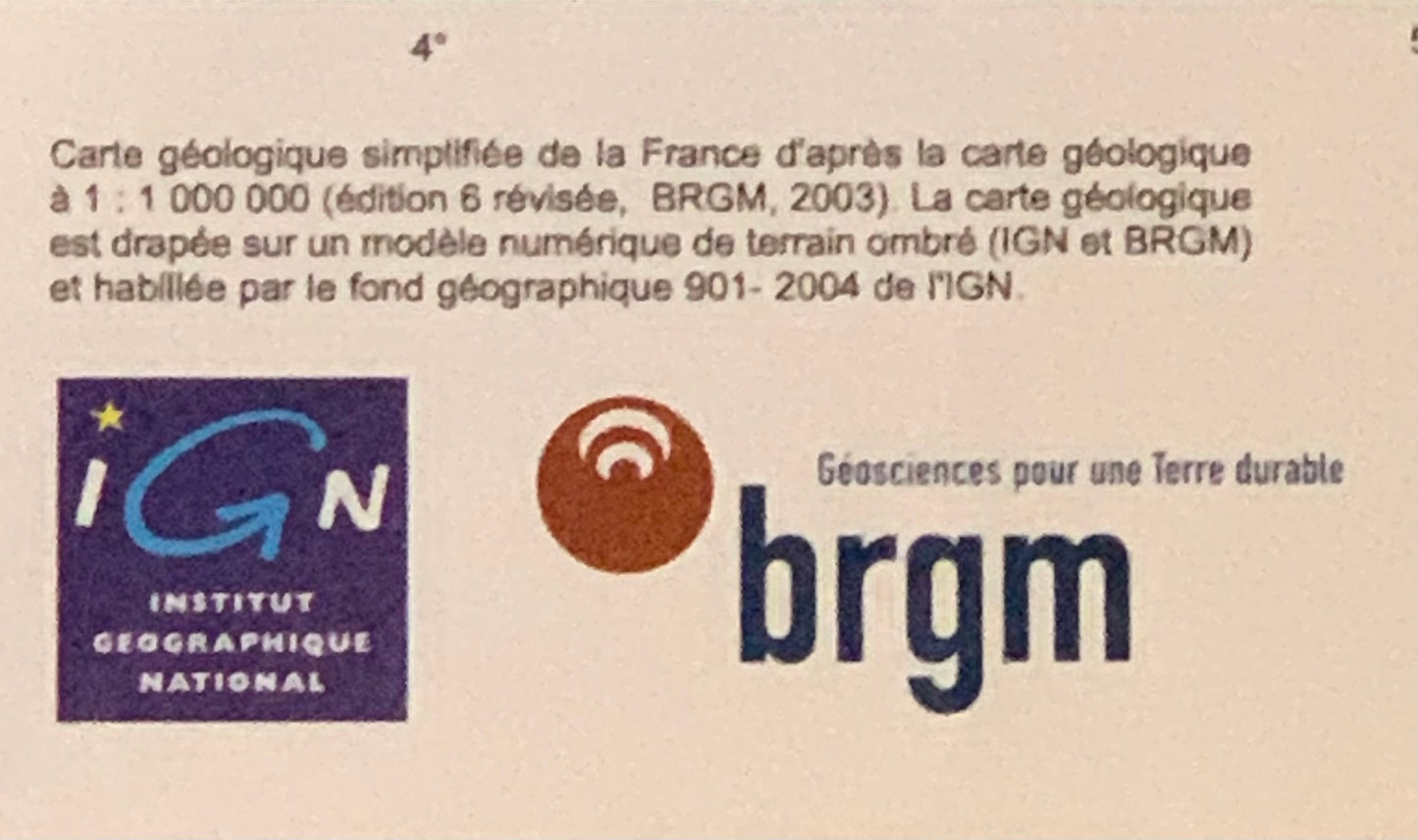 Carte géologique de la France par le BRGM - 1 : 1 000 000 éme avec guide d'explication - 1 x 1,50 m