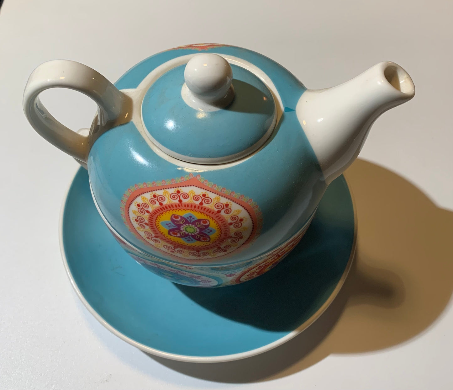 🫖 Two-in-one cup and teapot with saucer, a beautiful set decorated with a mandala. Made of Kaolin porcelain, 400 ml / cup: 320 ml