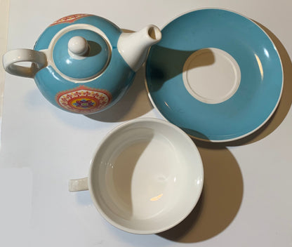 🫖 Two-in-one cup and teapot with saucer, a beautiful set decorated with a mandala. Made of Kaolin porcelain, 400 ml / cup: 320 ml