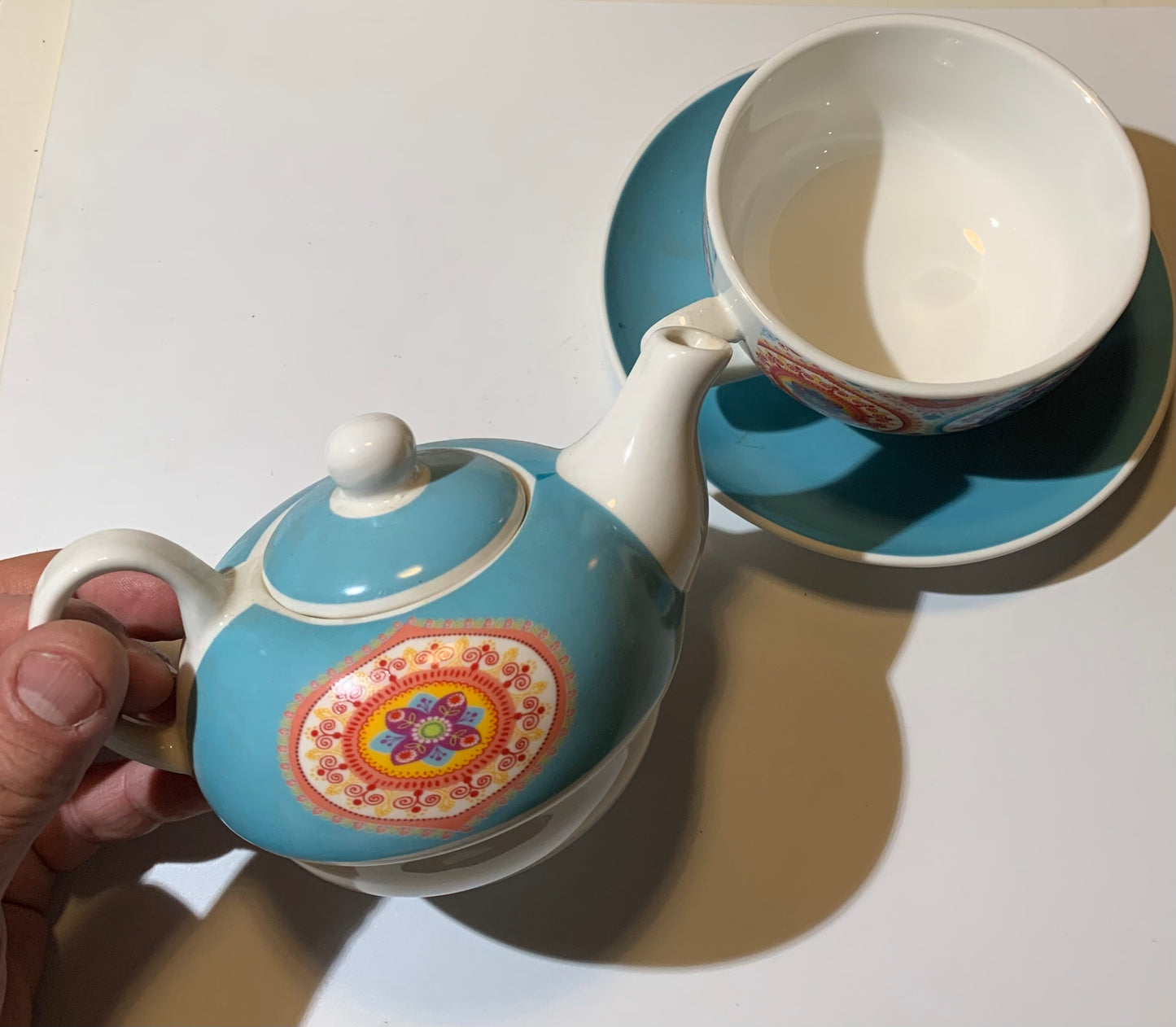 🫖 Two-in-one cup and teapot with saucer, a beautiful set decorated with a mandala. Made of Kaolin porcelain, 400 ml / cup: 320 ml