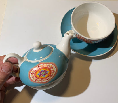 🫖 Two-in-one cup and teapot with saucer, a beautiful set decorated with a mandala. Made of Kaolin porcelain, 400 ml / cup: 320 ml