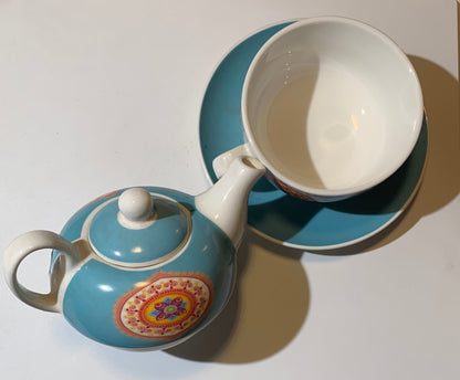 🫖 Two-in-one cup and teapot with saucer, a beautiful set decorated with a mandala. Made of Kaolin porcelain, 400 ml / cup: 320 ml