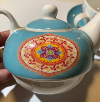 🫖 Two-in-one cup and teapot with saucer, a beautiful set decorated with a mandala. Made of Kaolin porcelain, 400 ml / cup: 320 ml