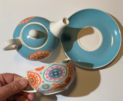 🫖 Two-in-one cup and teapot with saucer, a beautiful set decorated with a mandala. Made of Kaolin porcelain, 400 ml / cup: 320 ml