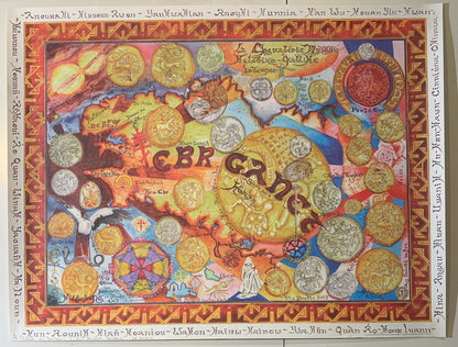 Dessin de la carte de Bretagne avec monnaie ancienne - 64 x 50 cm - Avec guide d'explication, suivant recherche de Mr Bouffaut