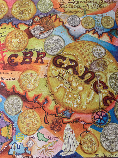 Dessin de la carte de Bretagne avec monnaie ancienne - 64 x 50 cm - Avec guide d'explication, suivant recherche de Mr Bouffaut