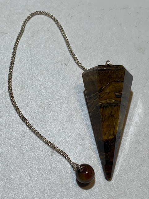 Pendule en œil de tigre, forme conique facettée. Pour la radiesthésie, adapté aux professionnels comme aux débutants, parfait !