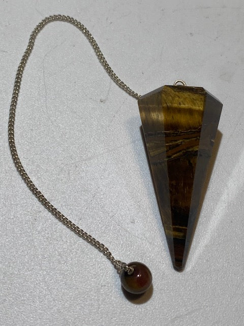 Pendule en œil de tigre, forme conique facettée. Pour la radiesthésie, adapté aux professionnels comme aux débutants, parfait !
