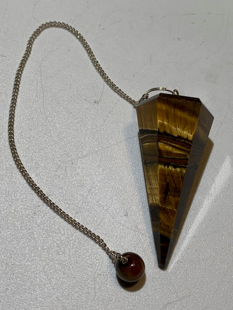 Pendule en œil de tigre, forme conique facettée. Pour la radiesthésie, adapté aux professionnels comme aux débutants, parfait !