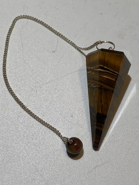 Pendule en œil de tigre, forme conique facettée. Pour la radiesthésie, adapté aux professionnels comme aux débutants, parfait !