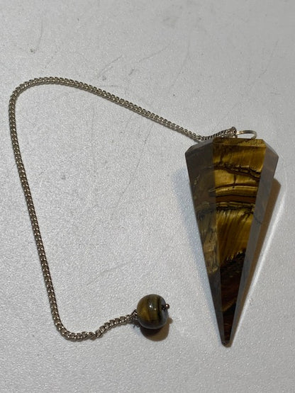 Pendule en œil de tigre, forme conique facettée. Pour la radiesthésie, adapté aux professionnels comme aux débutants, parfait !