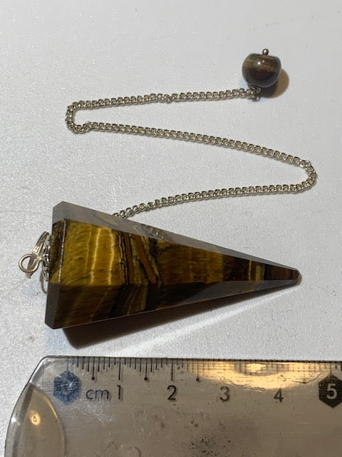 Pendule en œil de tigre, forme conique facettée. Pour la radiesthésie, adapté aux professionnels comme aux débutants, parfait !