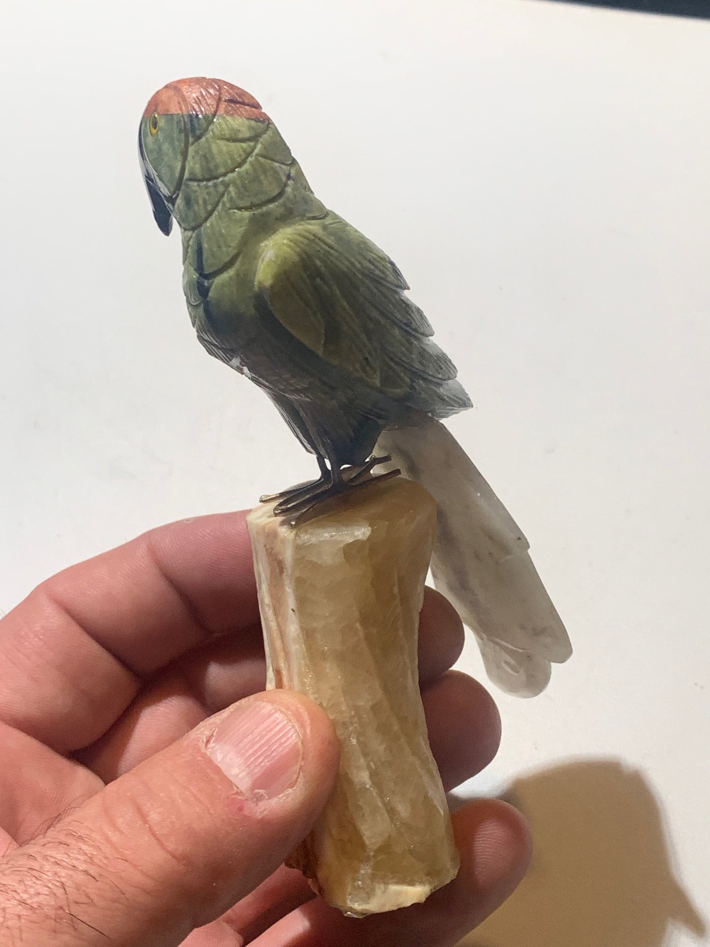 Statuette de Perroquet 'Amazone' Fait Main – Pièce Artisanale aux Très Belles Finitions, Objet Décoratif Unique et Élégant - 12 x 6 x 4 cm - 170,8 g