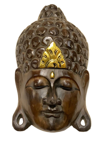 Masque mural de Bouddha en bois, sculpté et peint à la main au Népal, pour décoration intérieure – 30 × 20 × 8 cm
