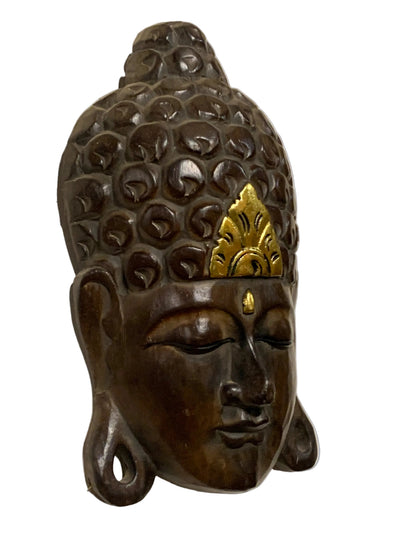 Masque mural de Bouddha en bois, sculpté et peint à la main au Népal, pour décoration intérieure – 30 × 20 × 8 cm