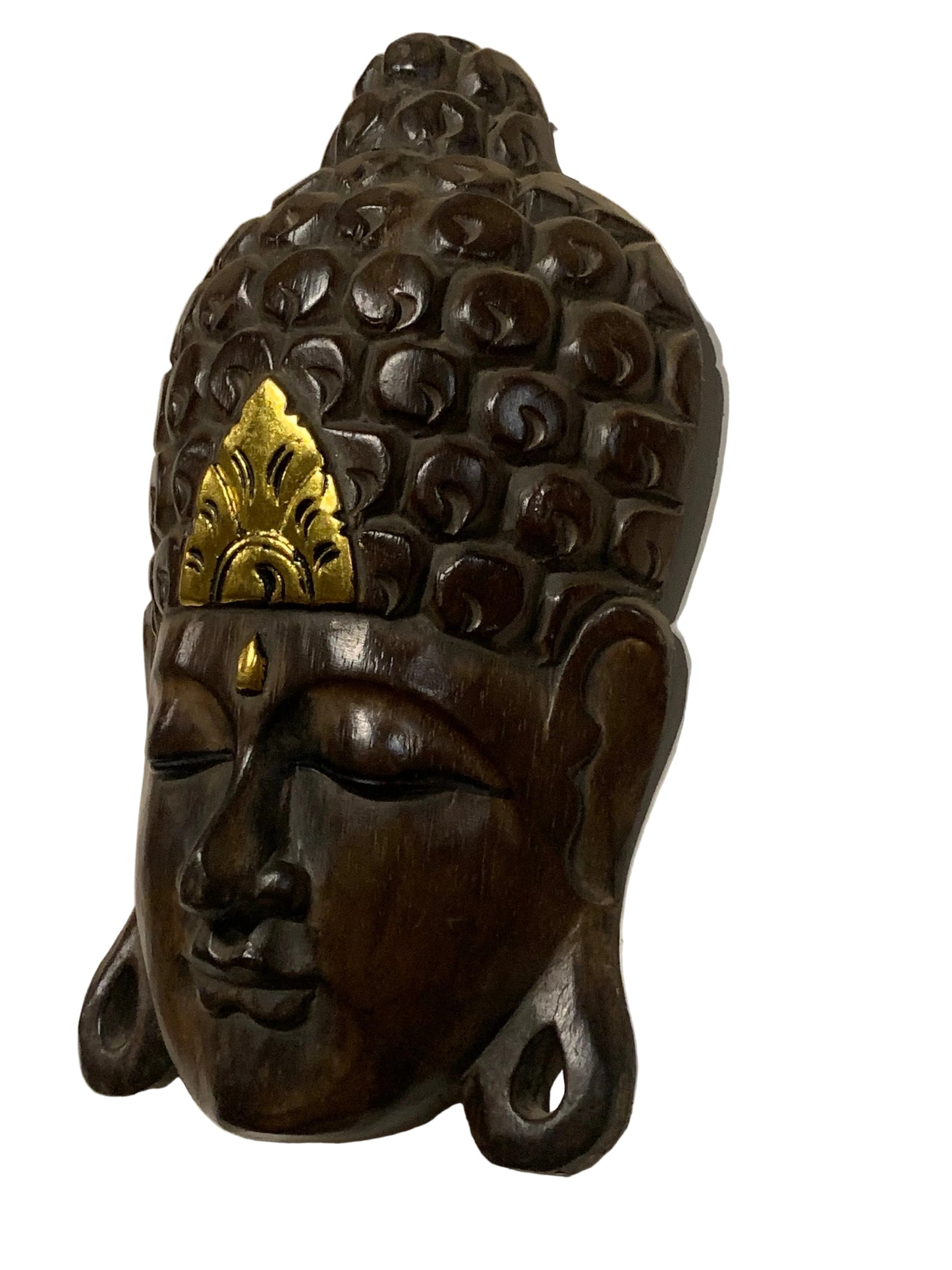 Masque mural de Bouddha en bois, sculpté et peint à la main au Népal, pour décoration intérieure – 30 × 20 × 8 cm