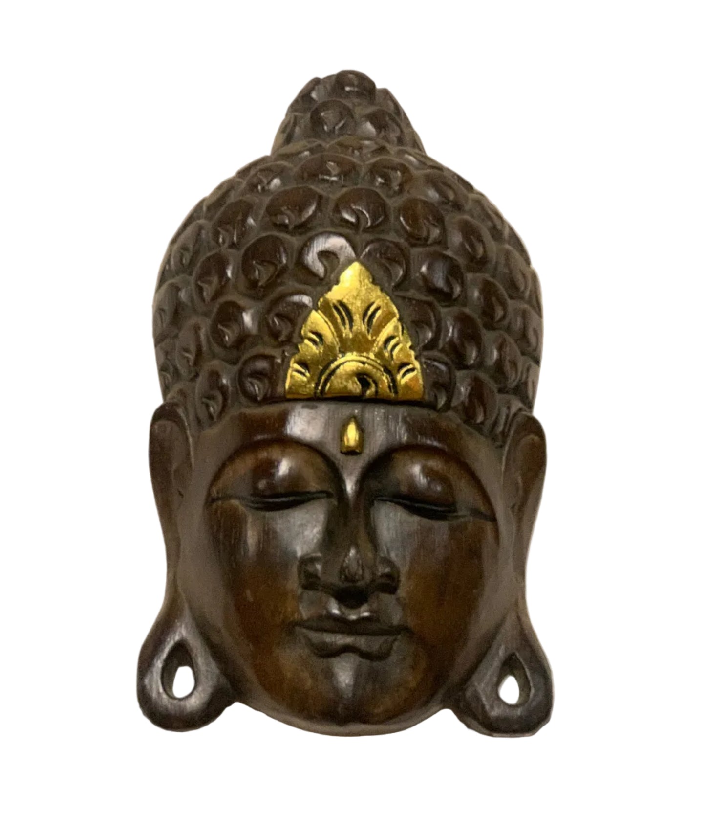 Masque mural de Bouddha en bois, sculpté et peint à la main au Népal, pour décoration intérieure – 30 × 20 × 8 cm