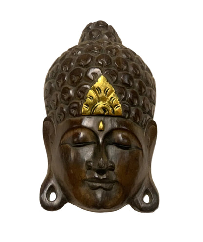 Masque mural de Bouddha en bois, sculpté et peint à la main au Népal, pour décoration intérieure – 30 × 20 × 8 cm